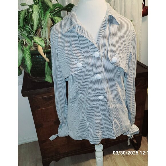 Live a Little Jackets & Blazers - Live A Little Jacket Women's Size XL Button Down Navy Blue White Striped L/S